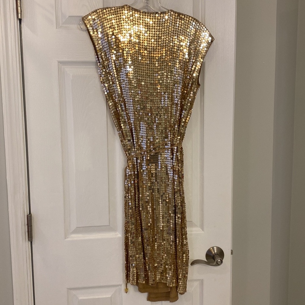 Micheal Kors Gold Sequin Wrap Dress sz XS - Picture 6 of 8